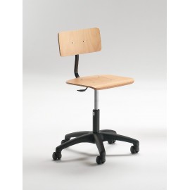 Emmeitalia - Drafting Chair Beechwood, Technopolymer and Steel with Castors Made in Italy