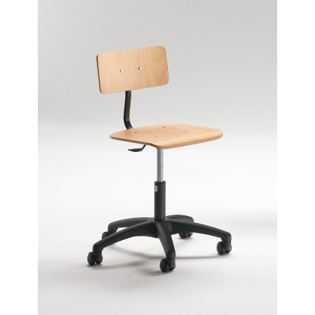 Emmeitalia - Drafting Chair Beechwood, Technopolymer and Steel with Castors Made in Italy
